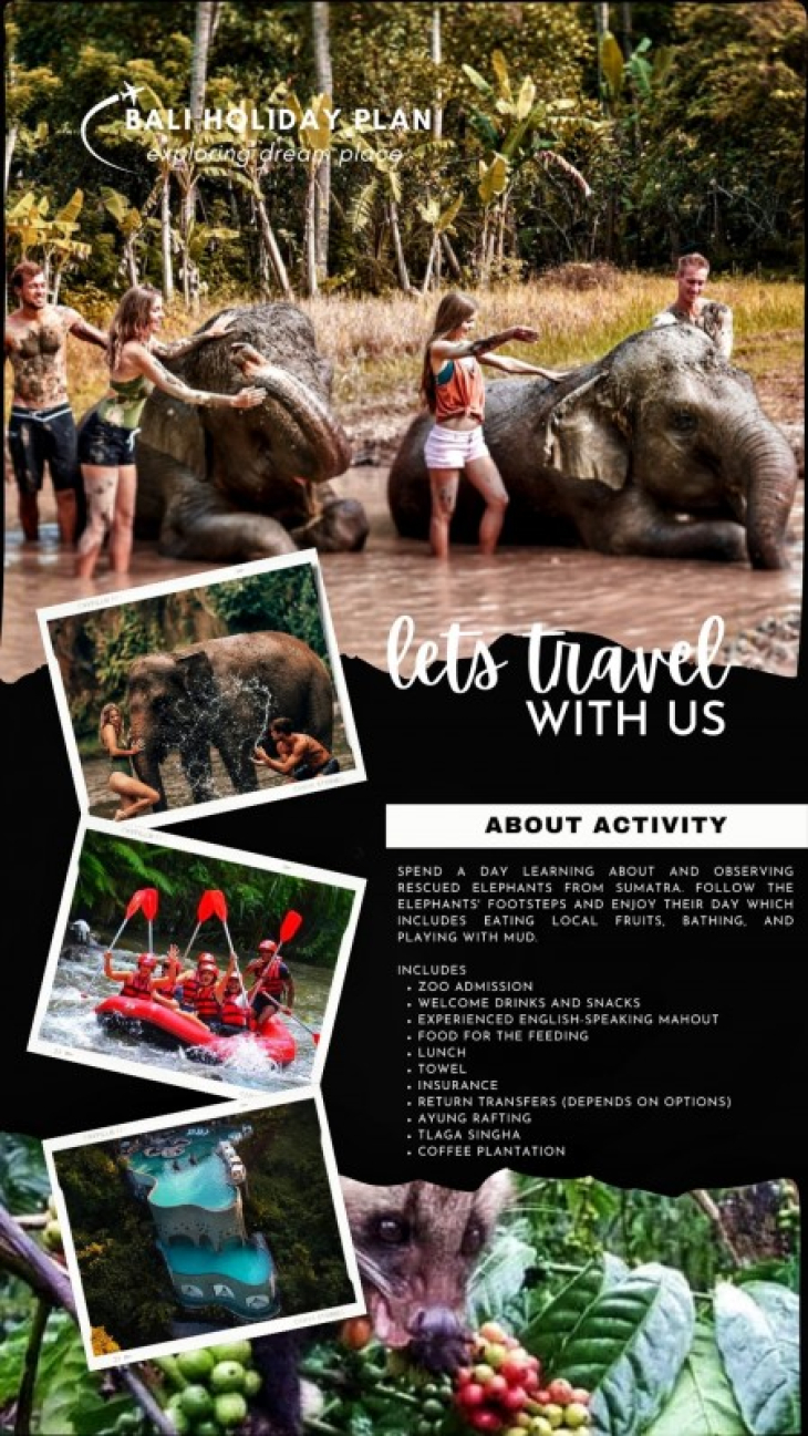 Elephant Mud Fun Bathing with White Water Ayung Rafting Ubud Packages